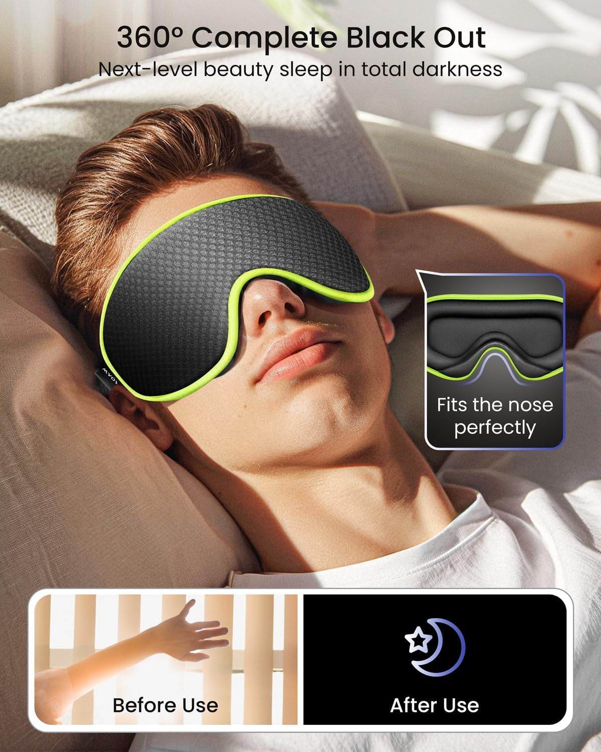 Sleep Mask for Women Men, Eye Mask Sleeping of 3D Light Blocking Blindfold (Neon Green)