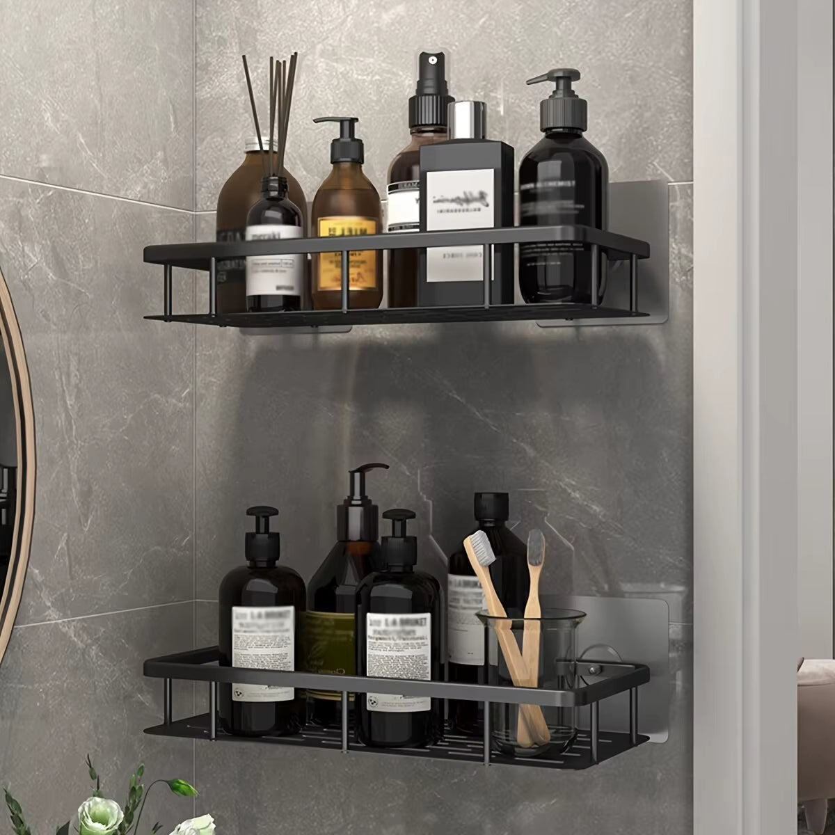 Bathroom Storage Rack No Drill Shelves Wall Mount Corner Shelf Shower Holder for WC Shampoo Organizer Bathroom Accessories