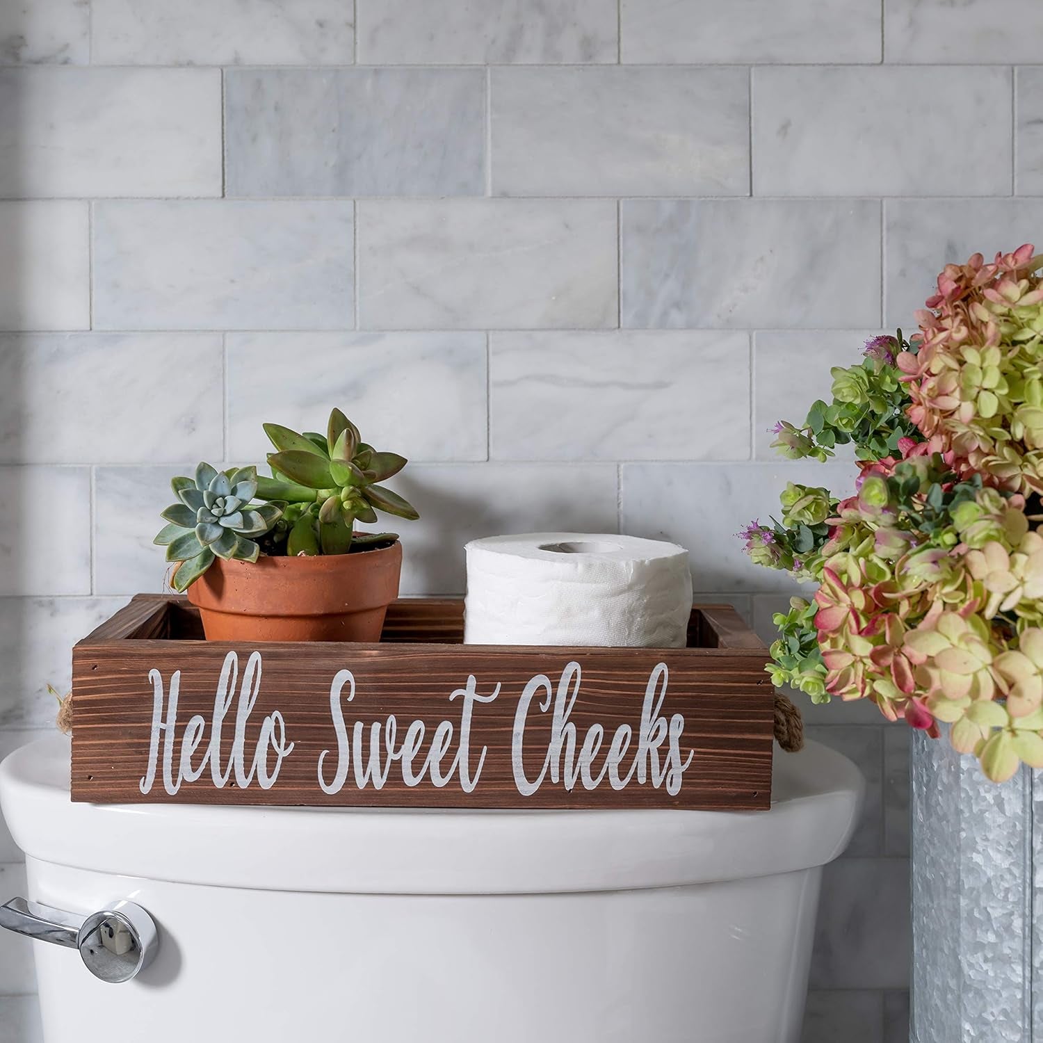 Nice Butt Bathroom Decor Box , One Box with Print on 2 Sides Farmhouse Toilet Hello Sweet Cheeks Rustic Decor , Organizer