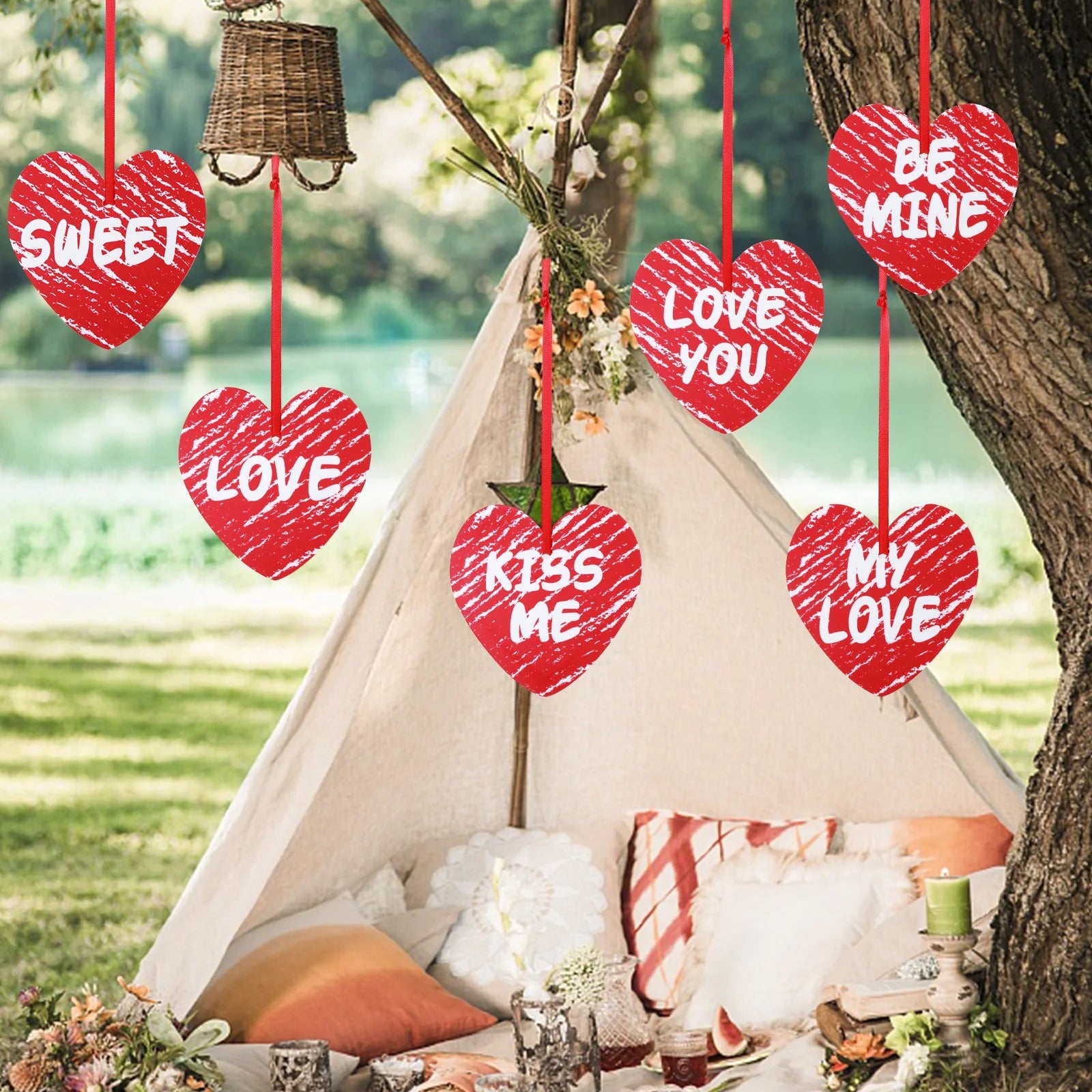 30Pcs Valentine'S Day Heart-Shaped Outdoor Hanging Tree Hanging Decoration Lawn Yard Decoration