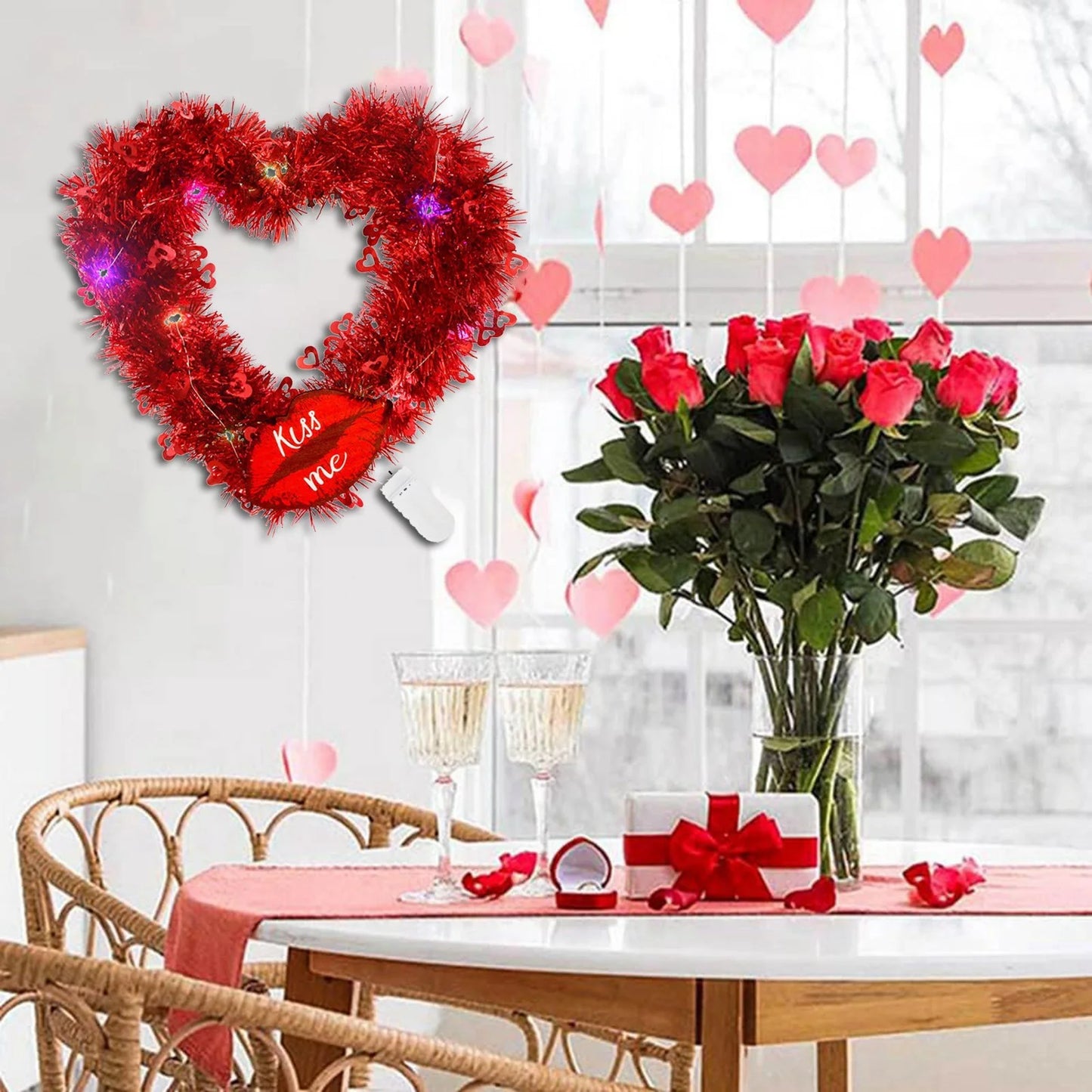 Valentine'S Day Love Garland Wedding Party Scene Layout Luminous Decoration Heart Shaped Garland Light String Diy