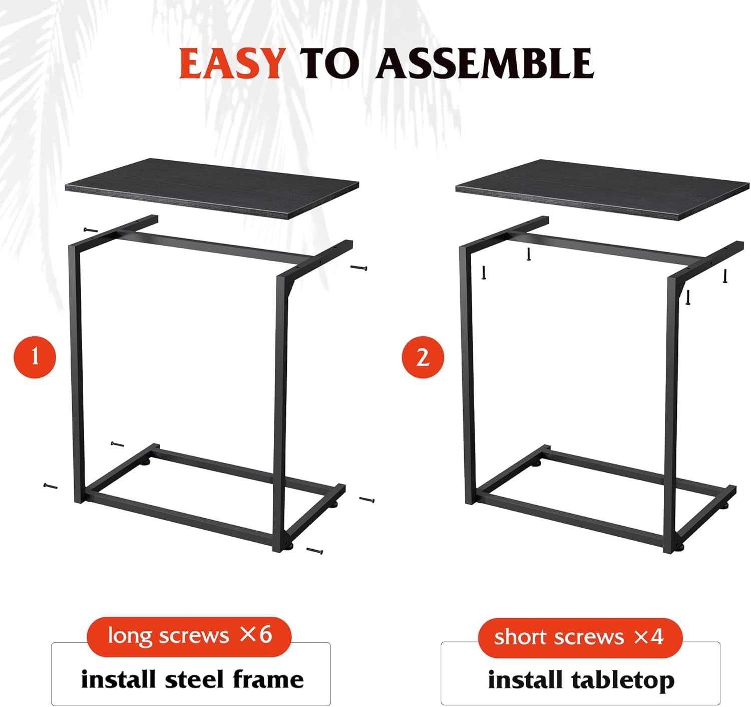 Side Table, C Shaped Wide End Table for Couch Sofa and Bed, Laptop Table, TV Tray, 26 Inch Tall, Black