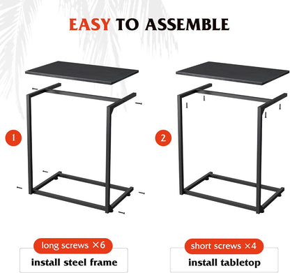 Side Table, C Shaped Wide End Table for Couch Sofa and Bed, Laptop Table, TV Tray, 26 Inch Tall, Black