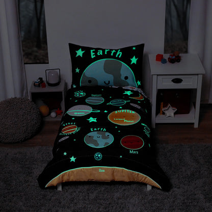 Space Glow-In-Dark 3-Pc Toddler Bed Set, Comforter, Sheet, Pillowcase