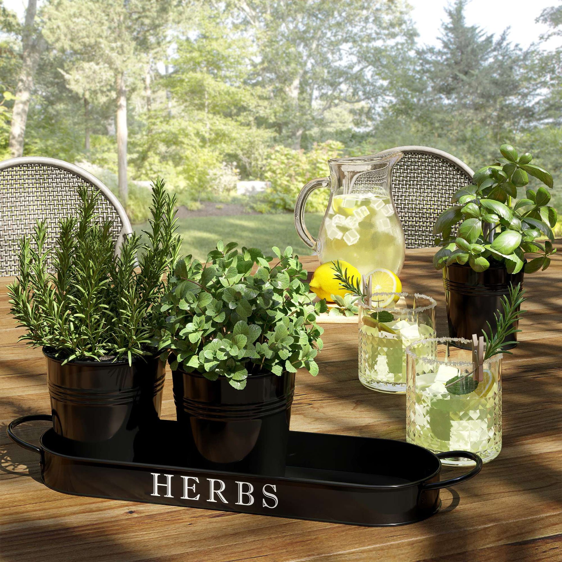 Farmhouse Herb Garden Planter Indoor Planter Set with Tray or Outdoor Apartment Window Planter Box, Windowsill Planter Box, Indoor Herb Planter Garden Pots Herb Pots, Black, Set/3