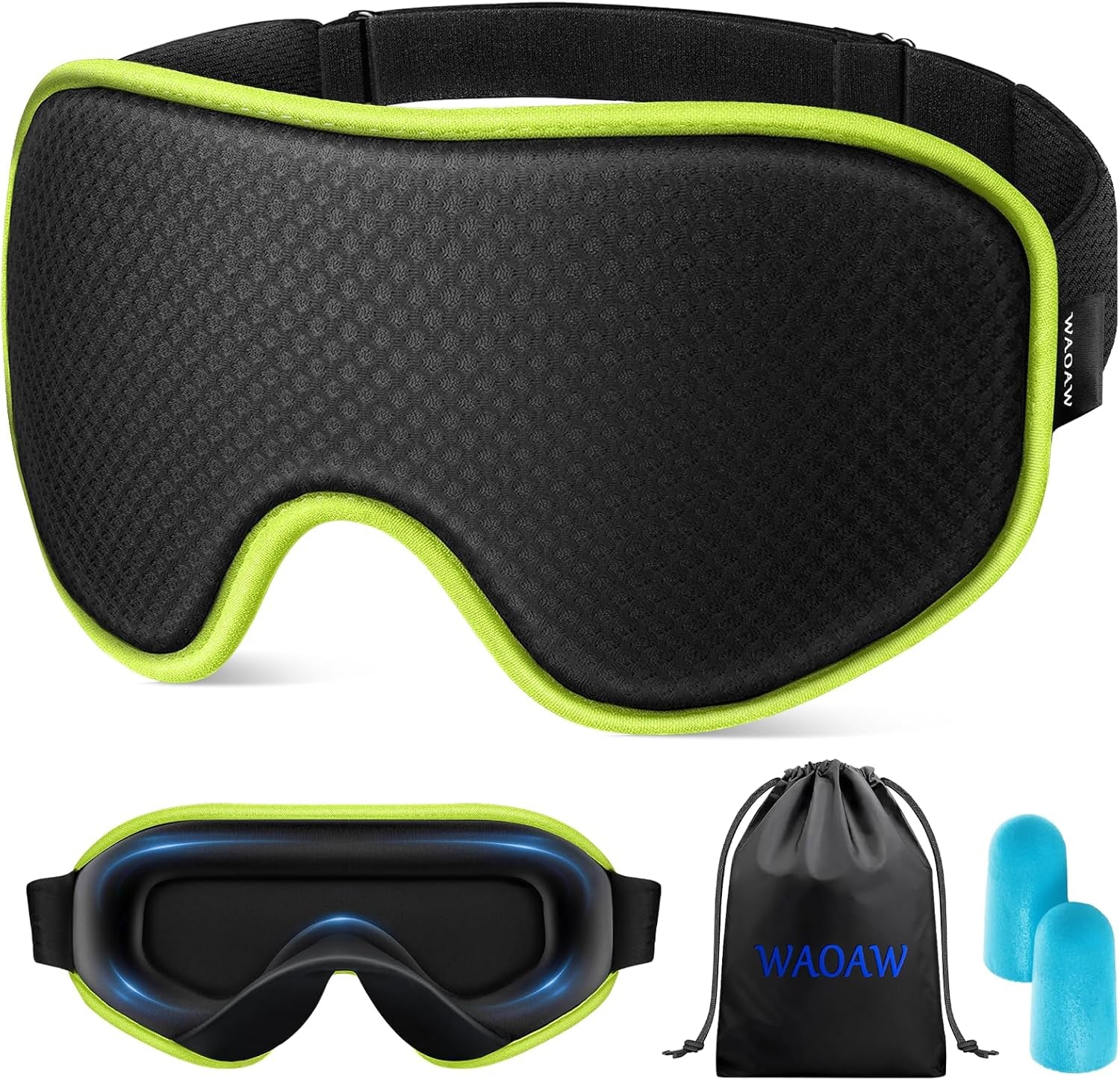 Sleep Mask for Women Men, Eye Mask Sleeping of 3D Light Blocking Blindfold (Neon Green)