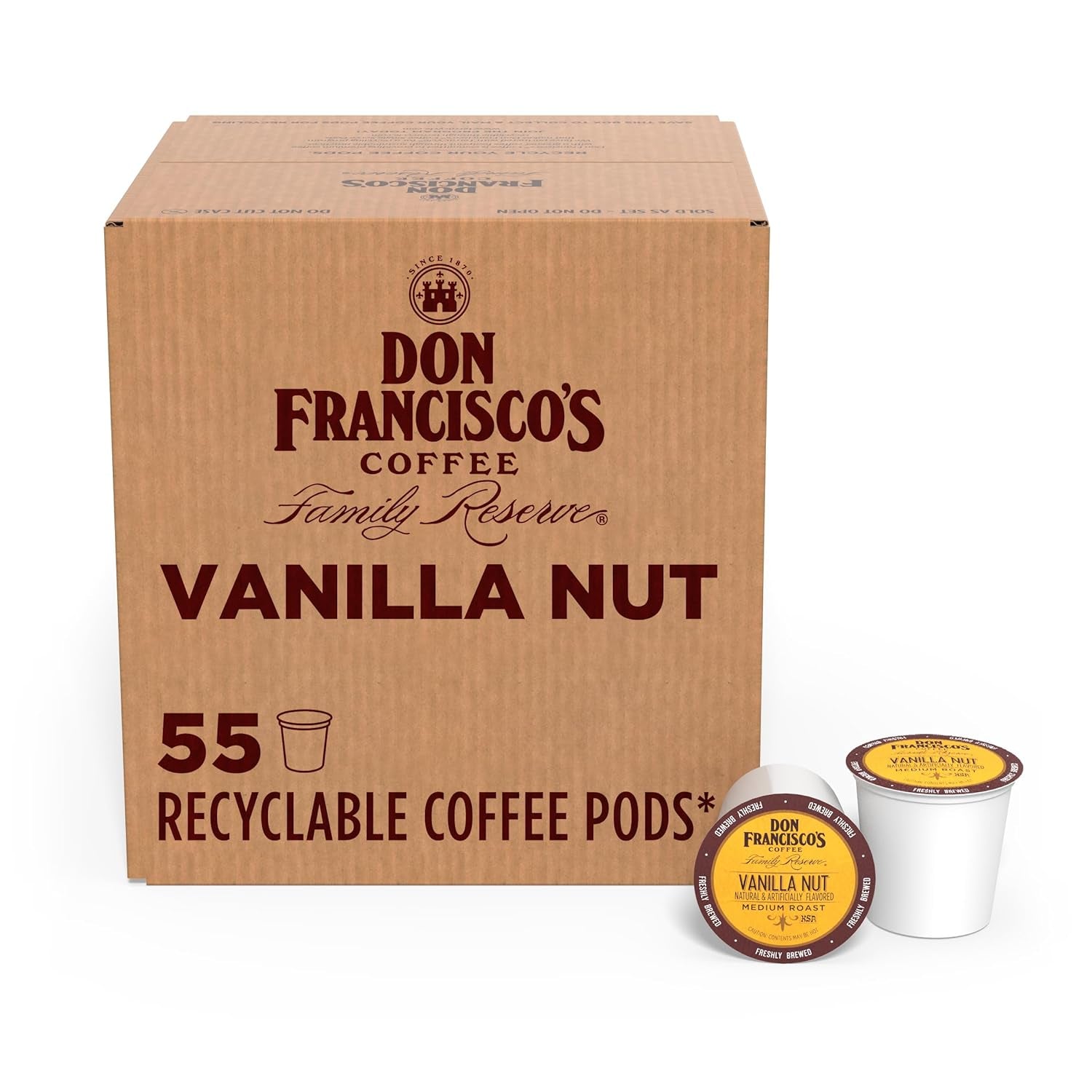 Vanilla Nut Flavored Medium Roast Coffee Pods - 55 Count - Recyclable Single-Serve Coffee Pods