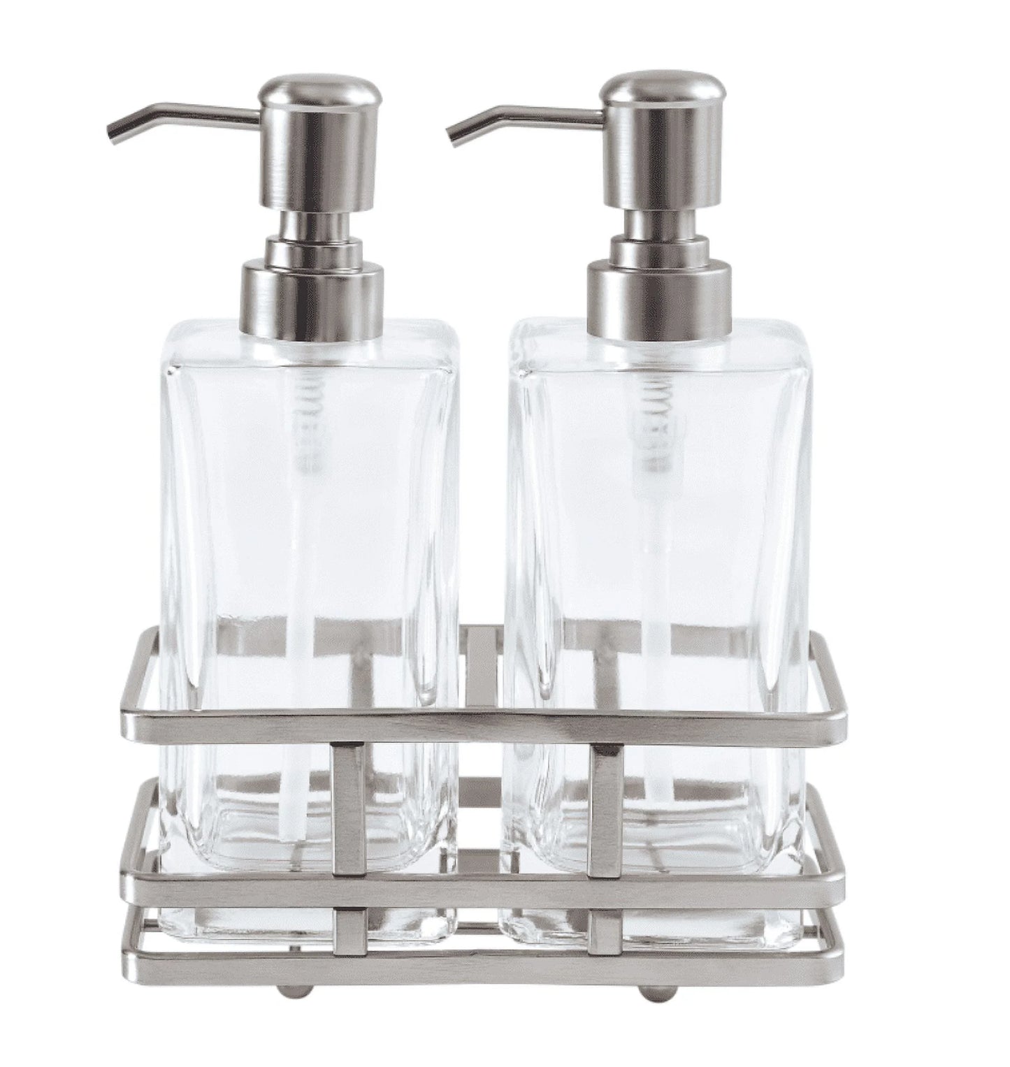 Clear Lotion Pump 2-Piece Set with Brushed Nickel Caddy