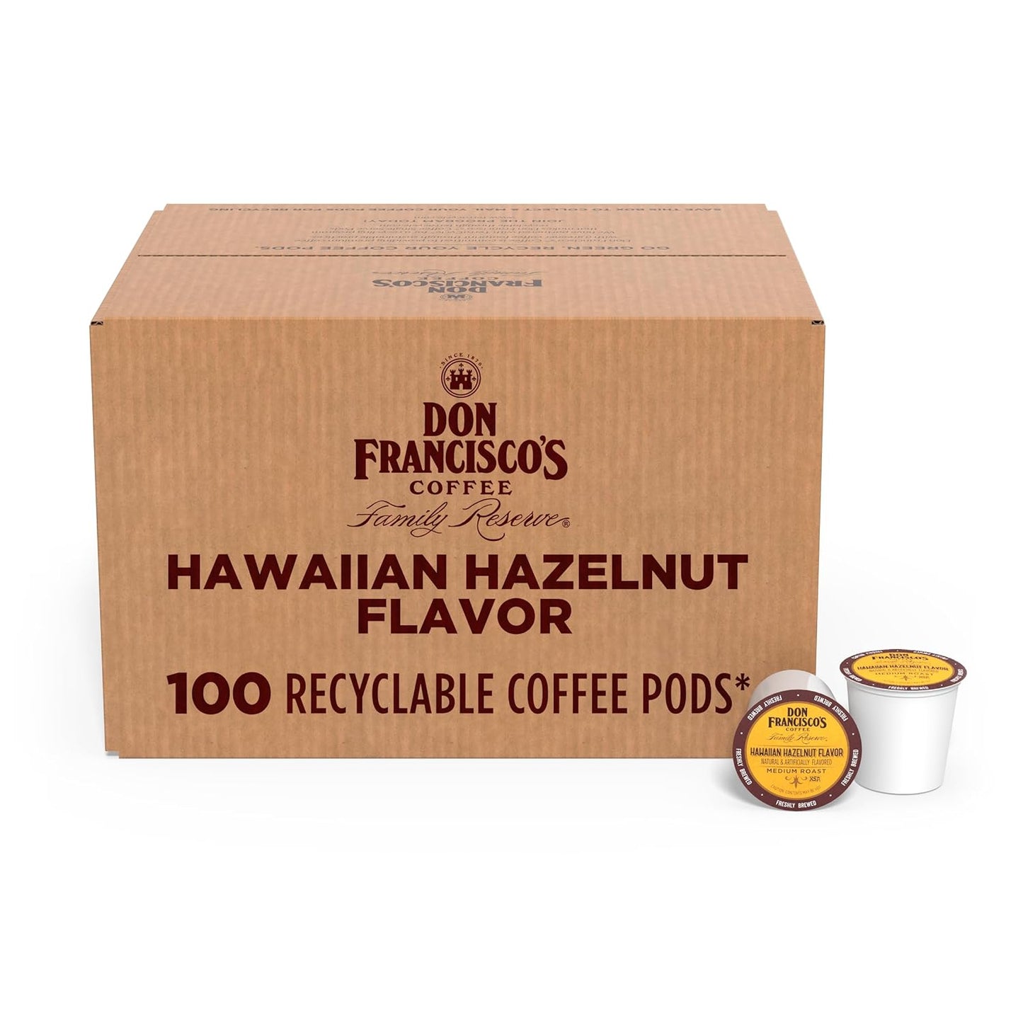 Don Francisco’S Hawaiian Hazelnut Flavored Medium Roast Coffee Pods - 100 Count - Recyclable Single-Serve Coffee Pods, Compatible with Your K- Cup Keurig Coffee Maker (Including 2.0)