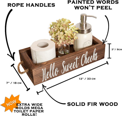 Nice Butt Bathroom Decor Box , One Box with Print on 2 Sides Farmhouse Toilet Hello Sweet Cheeks Rustic Decor , Organizer