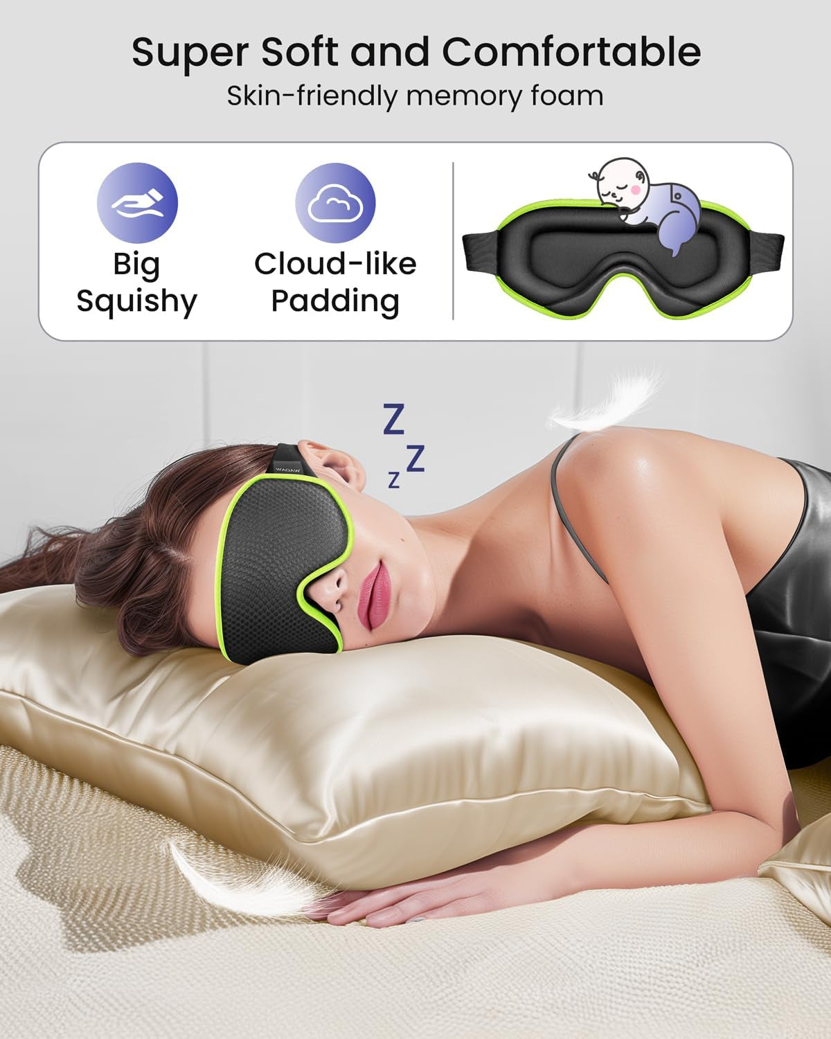 Sleep Mask for Women Men, Eye Mask Sleeping of 3D Light Blocking Blindfold (Neon Green)